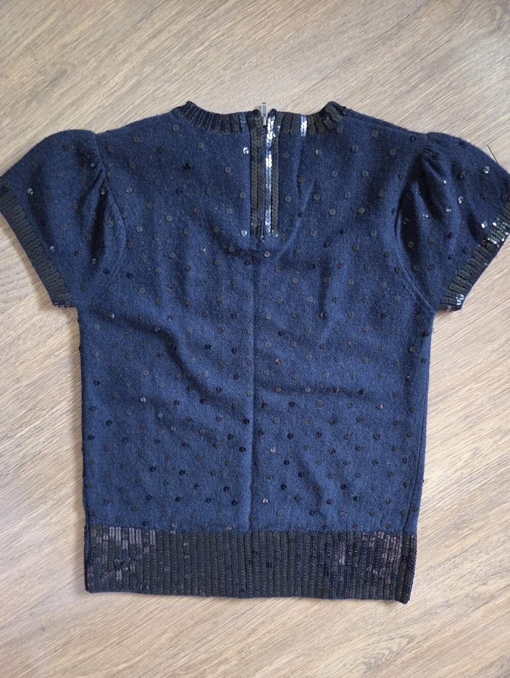 Marc Jacobs Wool Navy Short Sleeve Sequin Dot Knit Top Size M - Picture 2 of 10